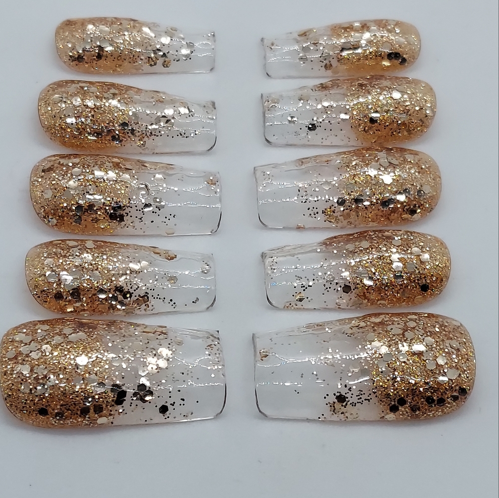 Gold Glitter Sparkle Medium Length Press on Nails